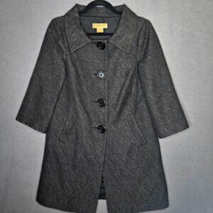 Michael Kors Women's Small 3/4 Sleeve Peacoat Dresscoat Black Vintage Textured